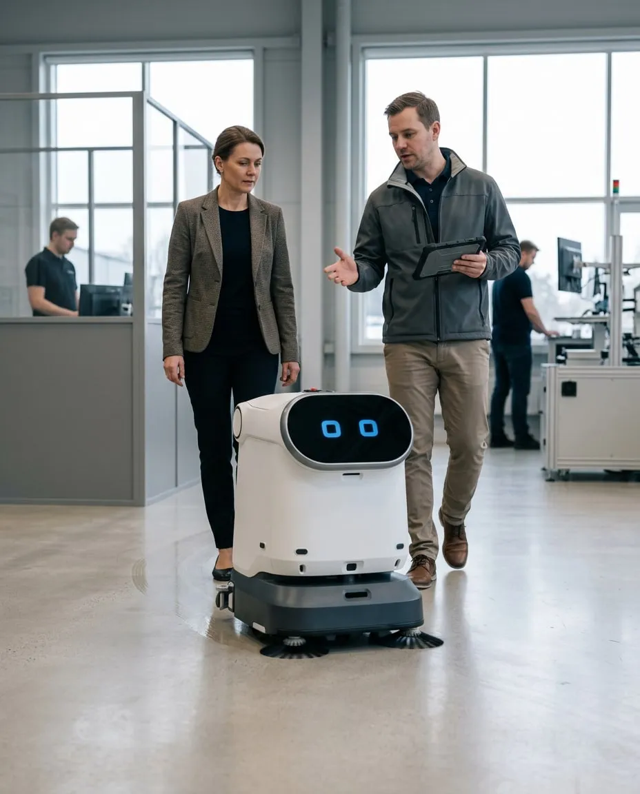 Integrators overlooking an automated warehouse floor