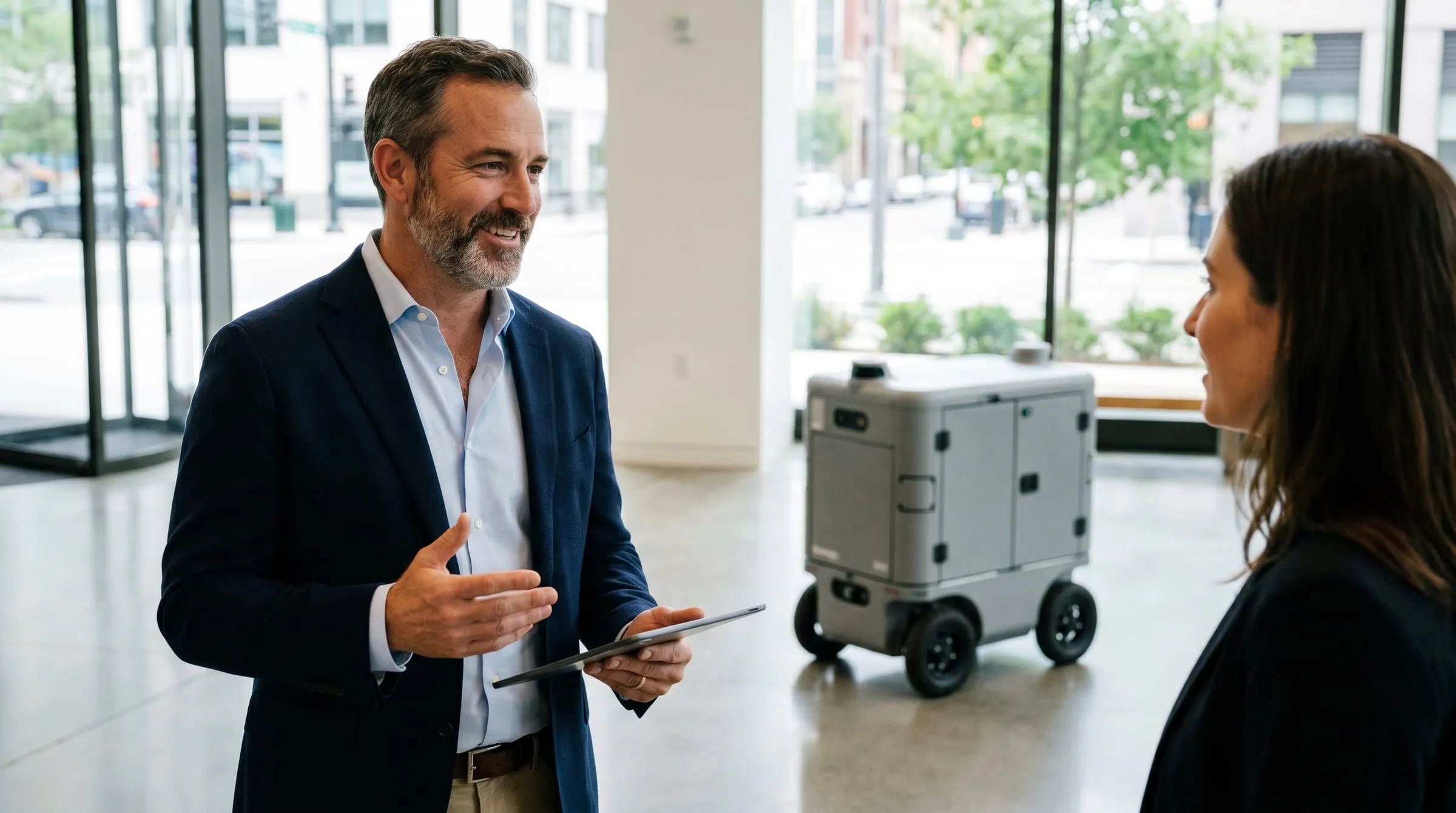 An established integrator on a client site with service robots operating in the background